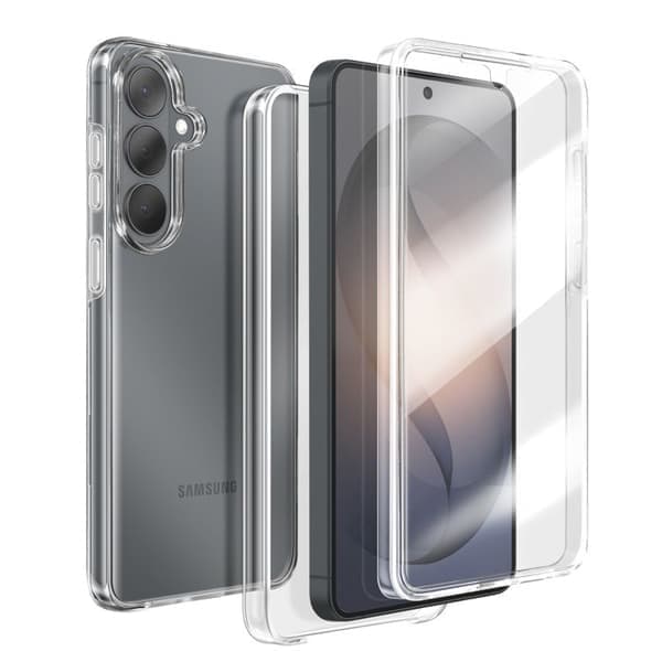Heltäckande fodral för Samsung Galaxy S26 360° skydd i transparent silikon Vit
