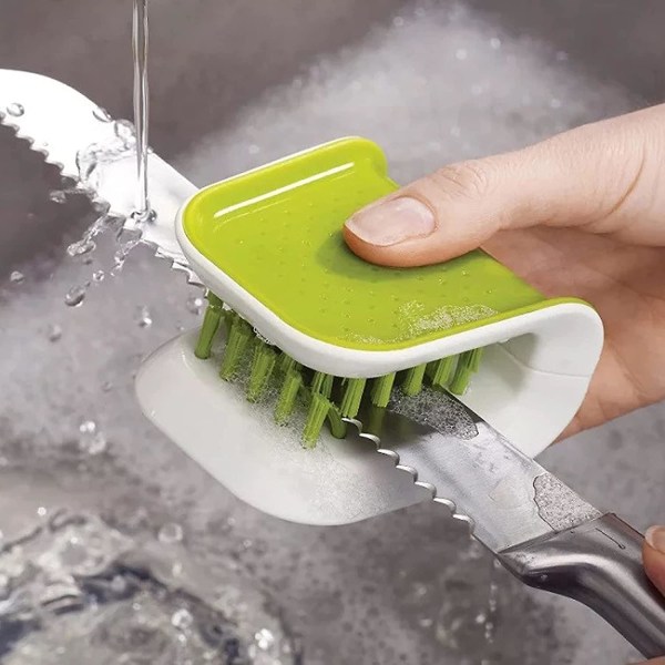 Bladbørste og bestikkrensebørste Bustskrubb Kjøkkenvask Sklisikker multifunksjonell rengjøringsbørste (grønn)