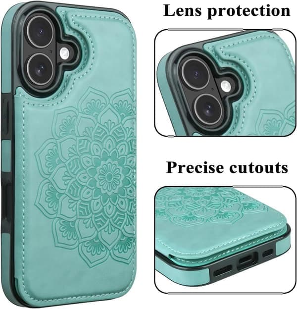 Til iPhone 17 etui med kortholder, blomstermagnetknapper beskyttende pung etui til kvinder til iPhone 17 green iPhone 17
