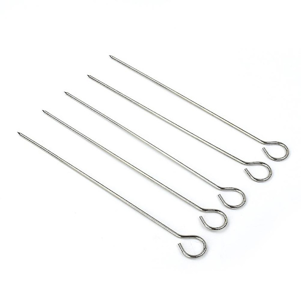 Grillspyd i rustfrit stål med grillnål og 5 holdere, genanvendeligt grilltilbehør 28*12cm