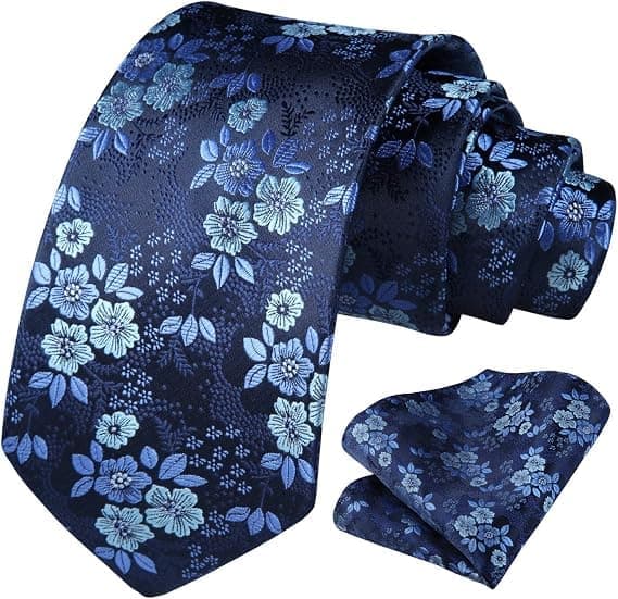 Extra lång blommig paisleyslips och näsduksset för män