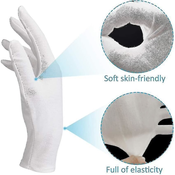 12 par hvide handsker bomuld bløde bomuldshandsker åndbare arbejdshandsker damer