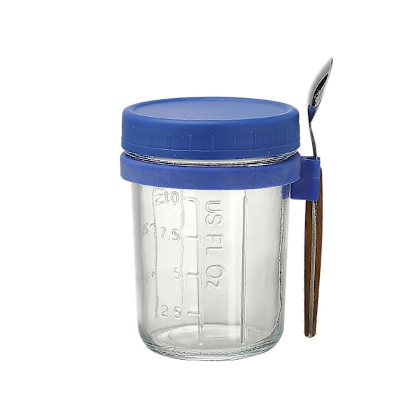 Glasbehållare för Havregryn med Sked - 350ml Flerfärgad 30 cl Mason Jar med Bred Öppning för Overnight Oats, Flingor, Yoghurt - Lufttät Förslutning och Läcksäkert Lock Blue 350ML
