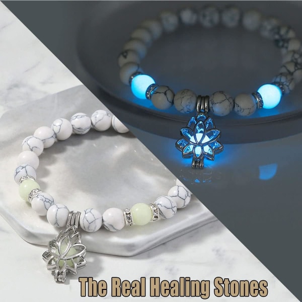 Ångest & Stress Armband, Glow in The Dark Lotus Yoga Healing Stone Armband, Luminous Glowing In The Dark Moon Lotus Flower Shaped Charm Armband(K)