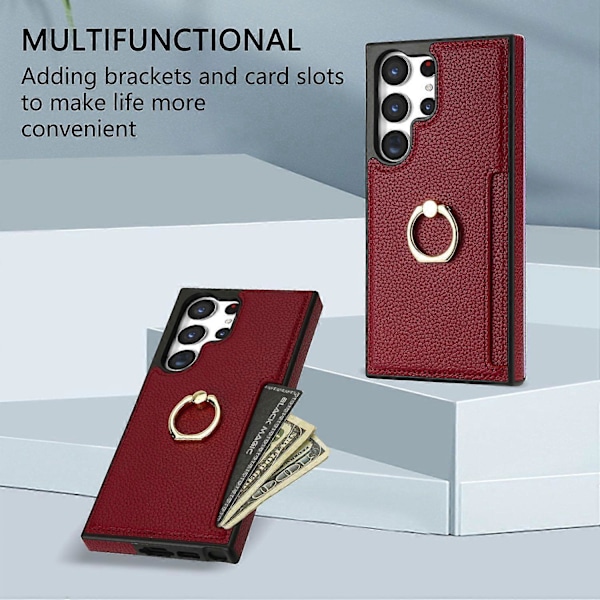 Samsung Galaxy S24 Ultra -puhelimen suojakotelo PU-nahkaa + TPU-rengaspidike Multicolor Style B