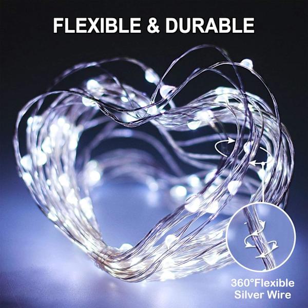 Solcellsdrivna Fejljjus, 12M/40Ft 100LED Koppartrådsljusslinga, Solcellsbelysning för Trädgård, 8 Ljuslägen, Lämplig för Inomhus/Utomhus, Patio, Grinden, Innergården white light