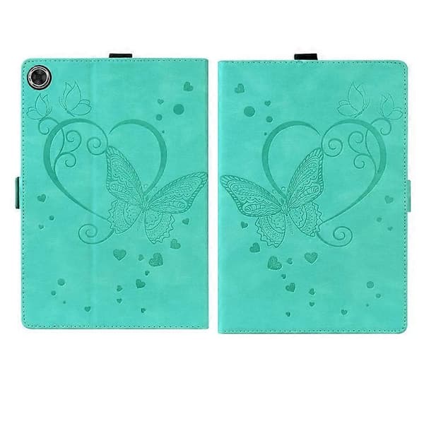 Lærtablettveske med sommerfugl-embossing for Samsung Galaxy Tab A9 Mint Green