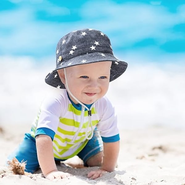 Baby Solhatt Småbarn Solbeskyttelse Dyr Cap Unisex Sommer Bøttehatt med Hakestropp UPF 50+