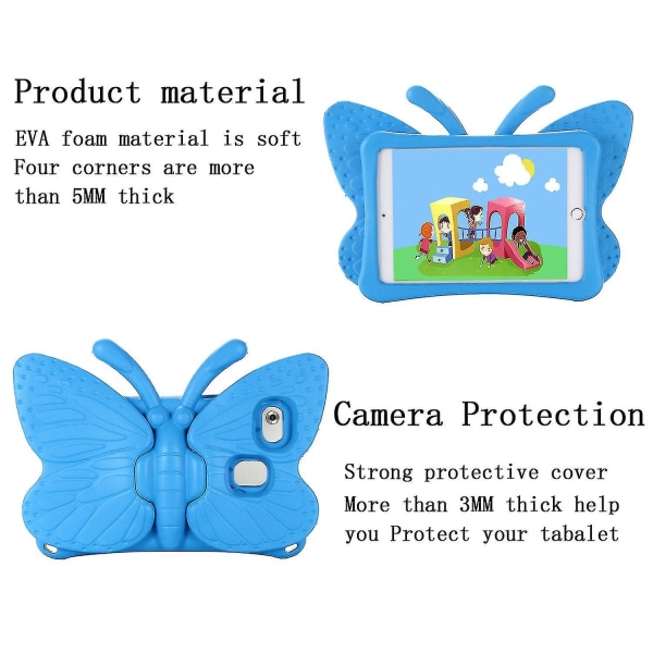 Butterfly Samsung Galaxy Tab A7 Lite 8.7 T220/t225 2021 Case, Barnvänligt, Eva Soft Foam Material, Tjocka fyra hörn, Kameraskydd, Stötsäker Blue