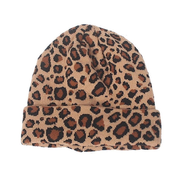 Camel Leopard Dame Uld Strikket Hue Kvinde Varm Strik Mode Beanie til Efterår Vinter
