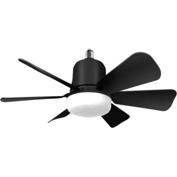 Loftventilator med 30W dæmpbart LED-lys (E27 fatning), 3 hastigheder, 6 sorte blade, til soveværelse og stue, Klasse A