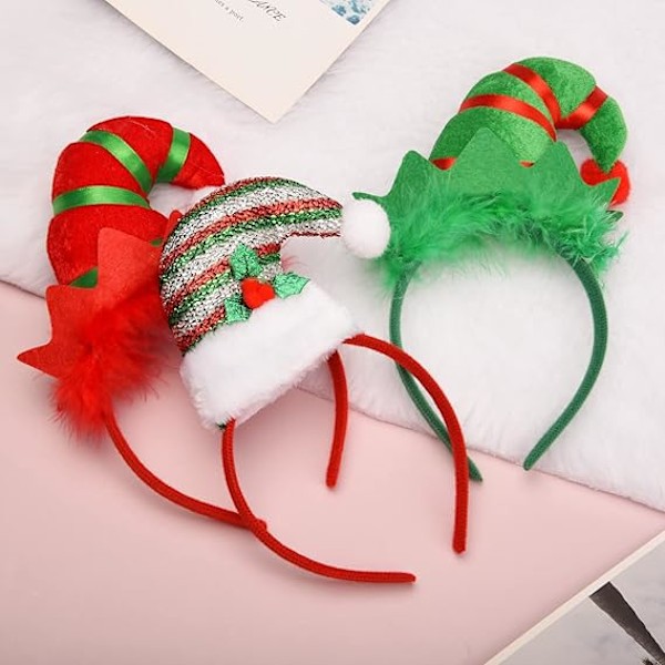 3 stk Elf Hodebånd Jule Hodebånd Elf Hodeplagg Hårbøyler for Juleferie Fester Bilder Boder Gaver
