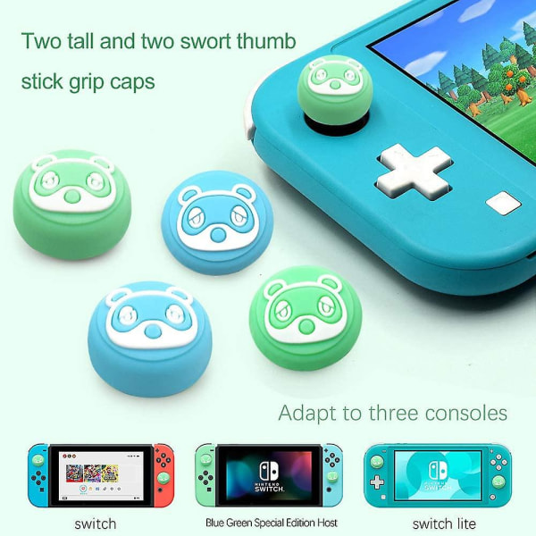 Kontroller Tommelgrep Caps, Animal Forest Silicon Cover Crossing Handle Button Caps (4stk, Grønn+blå)