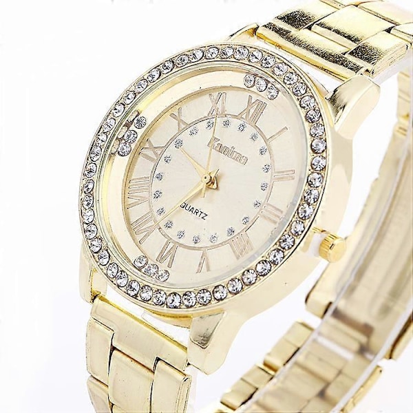 Dame Mode Rustfrit Stål Analog Quartz Armbåndsur Rhinestone Armbåndsur