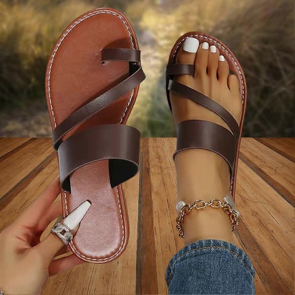 Dame Ensfarvede Flip-flops Kvinde Plus Størrelse Flade Sandaler Egnet Til Strandbrug Coffee 43