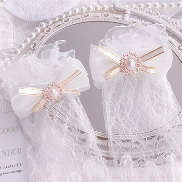 Svarta vita spetshandskar Gothic Lolita Mesh Bow Handskar VIT Vit White
