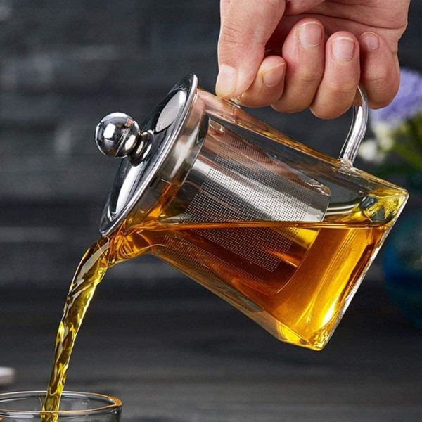 Tekanna av glas 350 ml Tekanna för en med värmebeständig rostfri infusionsanordning i rostfritt stål Perfekt för te och kaffe (350 ml)