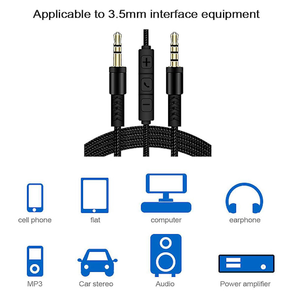 1,2 m 3,5 mm till 3,5 mm Han till Han Stereo Audio Aux-kabel Hörlurssladd med tryckknappsvolymkontroll Mikrofon Black