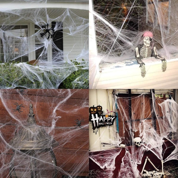 100g spindelnät Halloween dekorationer bonus med 40 falska spindlar, super stretch spindelnät för Halloween inomhus och utomhus festtillbehör