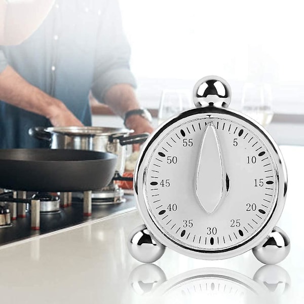 Kök Timer för matlagning, Nedräkningslarm, Uppdragbar 60 minuter (silver)