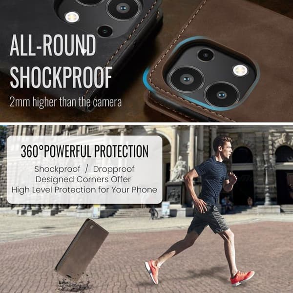 Etui til Xiaomi Redmi Note 13 Pro 4G, Premium Læder Flip Wallet Etui med Kortpladser og Magnetisk Lukning, Kaffe Redmi Note 13 Pro Marron