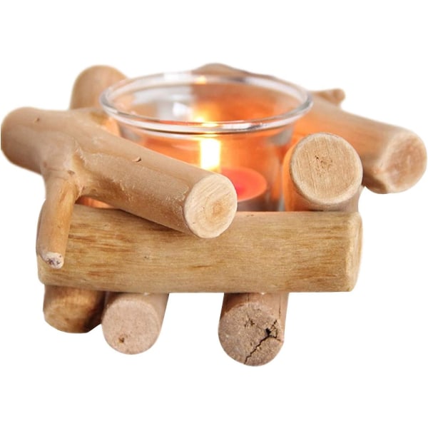 Käsintehty puinen teevalon kynttilänjalka Kelluva puinen bulkkiuuni lasikuppi Country Coastal Style Pöytävalaisintyökalu makuuhuoneeseen ja työhuoneeseen (kha
