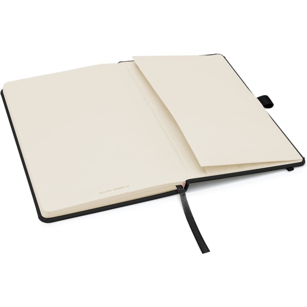 A5 anteckningsbok med fodrade sidor, pennögla, band, datummärken och pappersficka, medium inbunden journal, anteckning, hållbart framställt papper