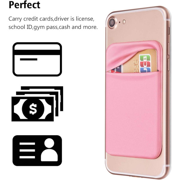 Mobiltelefon Lomme Selvhæftende Kort Holder Stick On Wallet Sleeve med Klæbende Kort ID Kreditkort ATM Kort Holder til 2 Pakke (Pink)