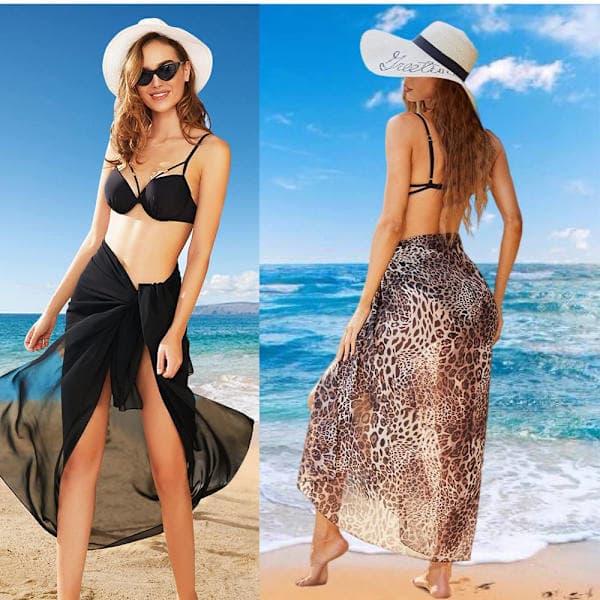 Lang Sarong Cover Up til Kvinder Chiffon Strand Wrap SORT sort black