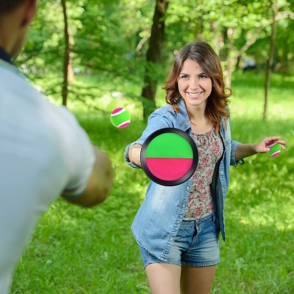 Kasta och fånga bollset med två paddelskivor och tennisboll, roligt utomhusspel för hela familjen (1 set)