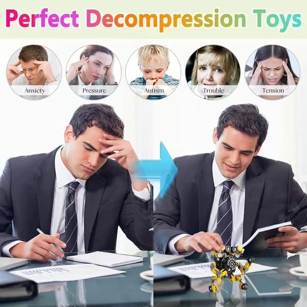 Transformerbara Fidget Spinners 4-pack för barn och vuxna, stresslindrande sensoriska leksaker