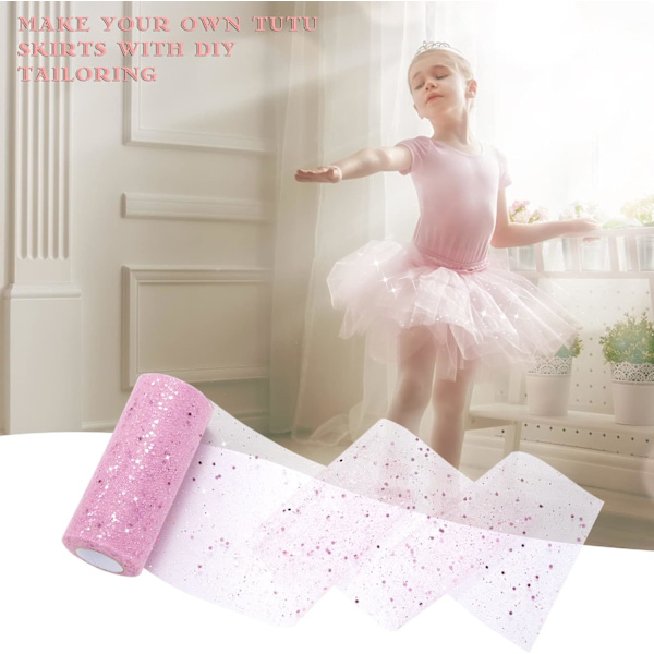 Tulle tyll rulle mjuk glitter mesh band spole med paljetter 6 tum 25 yards för DIY Tutu kjol båge bröllop dekoration bordslöpare rosa