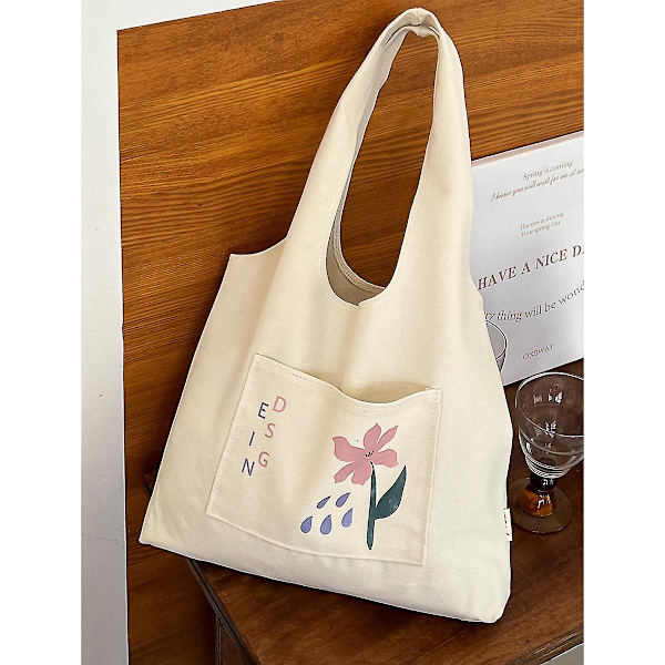 Bomullslerret handlepose Skulder Tote Shopper Bag Stor handlepose, 1 stk