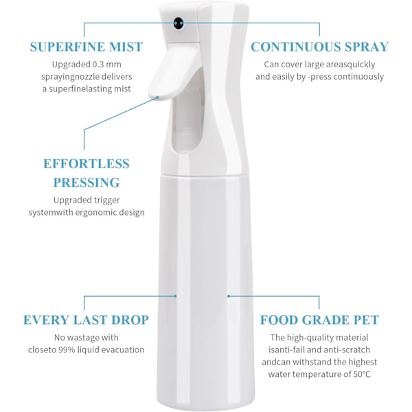 2 st tomma plastsprayflaskor för hårvatten 300 ml kontinuerlig vattendimma tom sprayflaska, multifunktionell fin dimma vattensprayflaska