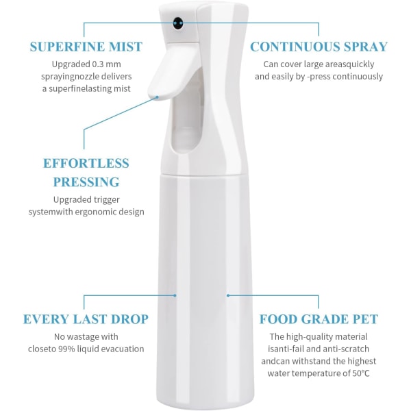 2 stk tom plast hår vannsprayflaske 300 ml kontinuerlig vannmister tom sprayflaske, multifunksjonell fin tåke vannsprayflaske