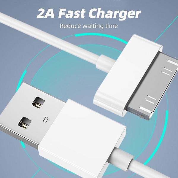 Fonken 30-pin USB-kabel for i-Phone 4S 4 3GS i-Pad 1 2 3 i-Pod Ladekabel Hurtiglading Data Sync Adapterledning white 1M