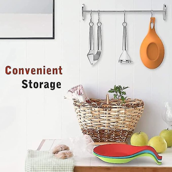 Silikoneske Rest, Fleksibel Genanvendelig Ske, Skovl, Spisesæt Holder, Suppeske Form Rest Madlavningsske Stativ Redskab Rest Fad(4stk, Orange