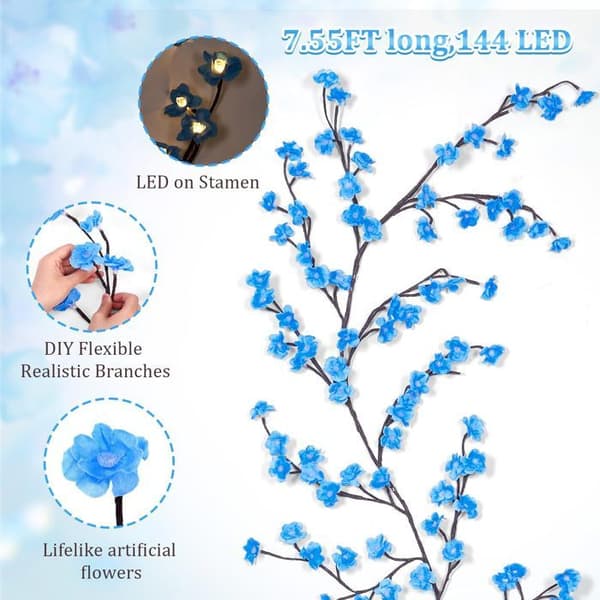 Ferskenblomst LED lyslenke, 48 LED-perler, 8 lysmoduser (160 cm - Blå)