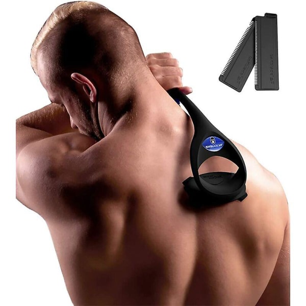 Hårborttagning på ryggen och kroppsrakapparat (gör själv), ergonomiskt handtag, våt eller torr rakning (extra blad ingår)