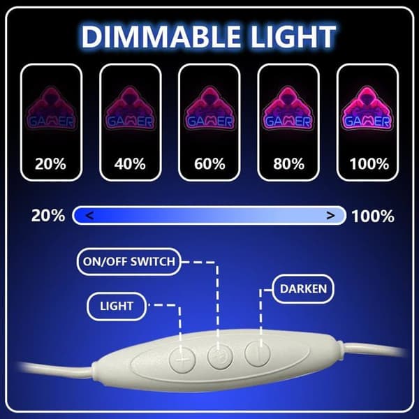 Gamer Neonskilt – LED Spilcontroller Logo – Gaming Indretningslys – Fed Gaveidé