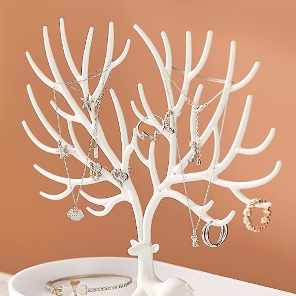 Antlers smykkestativ, tre-etages smykkeholder med skuffer, dekorativt smykketræ White