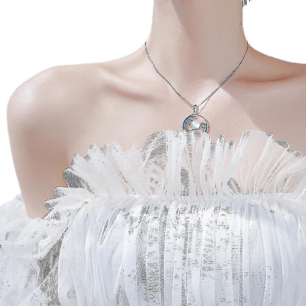 Høj smykker halskæde Damesmykker S925 Sterling sølv, naturlig månesten emalje vedhæng Anniver