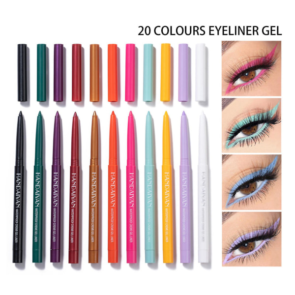 20 stk Fast Dry Gel Eyeliner Sæt Intens Farve Langvarig Kosmetik Kit Til Lady Beauty Eye Makeup