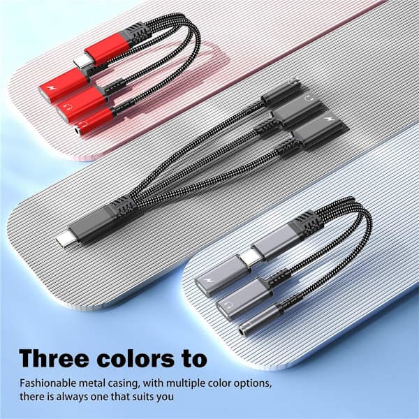 Aux-adapter 60W USB-C til 3,5 mm + USB-C hovedtelefoner + USB-C PD-opladning Sort