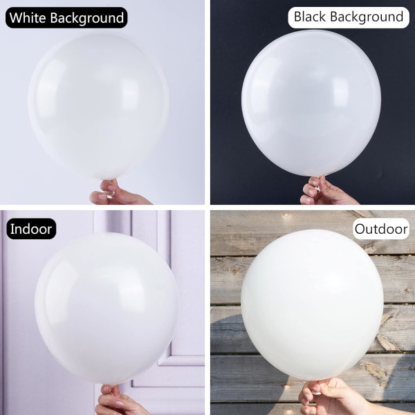 Matte Hvide Balloner, 100 stk. 10 Tommer Hvide Balloner, Latex Balloner til Ballon Garland Ballonbue som Festdekorationer, Fødselsdagspynt