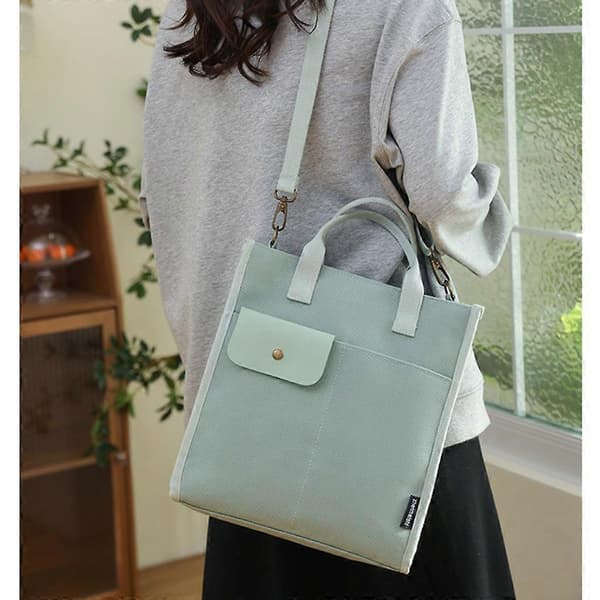 Dame Skulderveske Canvas Messenger Håndveske Solid Stor Kapasitet Tote Bag Blue