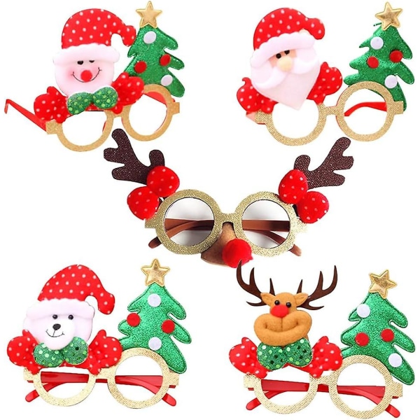 Set med 5 par nyhet julglasögon paljetter till julfest Roliga kreativa glasögon juldekoration kostym glasögon för barn och vuxna