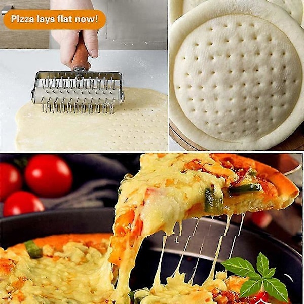 Bakeredskaper Rullende kjevle i rustfritt stål Pizza Biscuit Bakeutstyr Diverse Trehåndtak Pizza Puncher