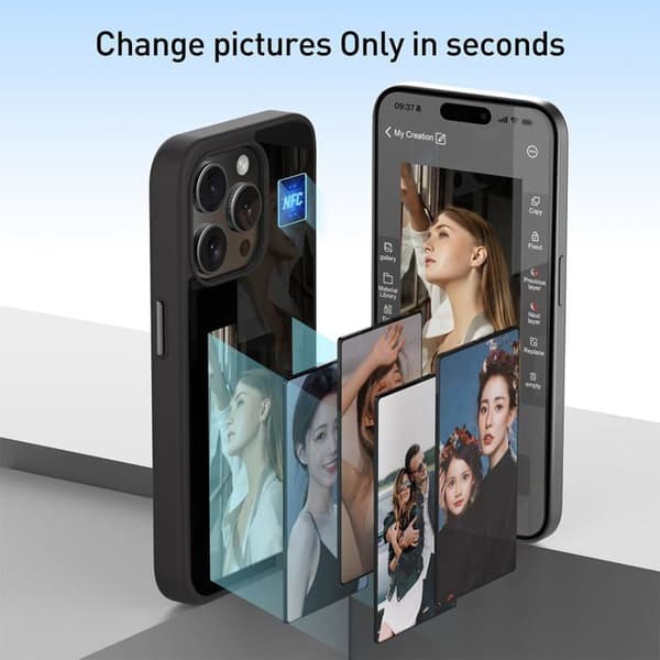 E-Ink Deksel til iPhone 15 Pro Max med NFC Smart Skjerm, Tilpassbart DIY-deksel for Bilder og Notater, Støtsikker Beskyttelse