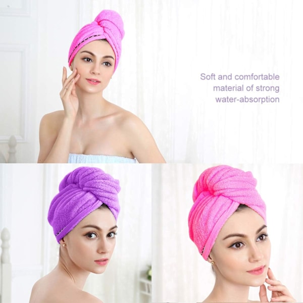 Hår tørke håndkle Ultra vannabsorberende vri hår turban tørkehette hår wrap (2stk rosa lilla)